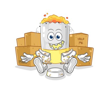 Sigara içen evsiz adam. karikatür maskotu vektosu