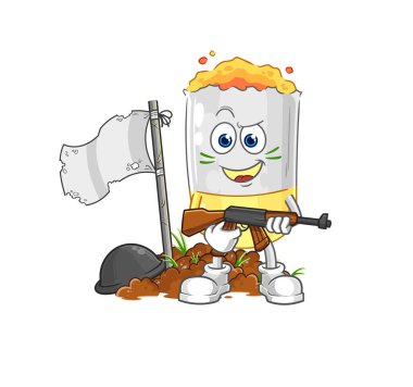 Sigara ordusu karakteri. karikatür maskotu vektosu