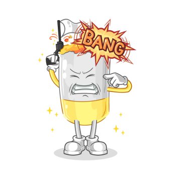 Sigara uyarı atışı maskotu. çizgi film vektosu