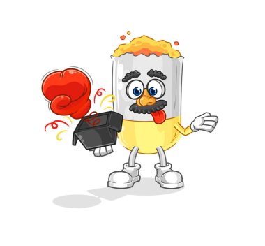 Kutudaki sigara şakası eldiveni. çizgi film maskotu