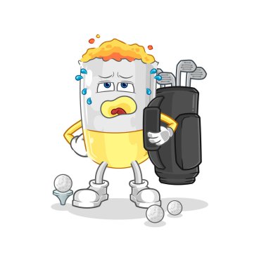 Golf ekipmanlı sigara. karikatür maskotu vektosu