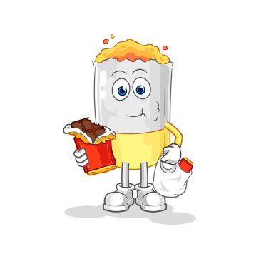 Sigara çikolata maskotu yiyor. çizgi film vektosu