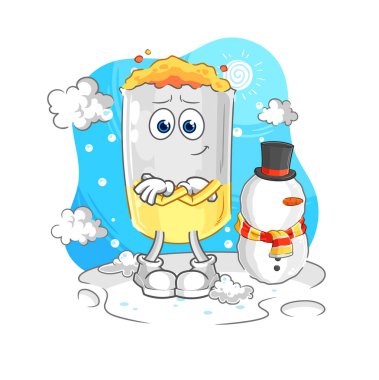 Soğuk kış karakterindeki sigara. karikatür maskotu vektosu