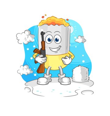 Kışın sigara içen asker. karakter maskotu vekto