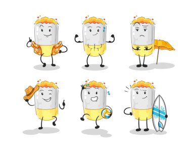 Sigara sahili tatil seti karakteri. karikatür maskotu vektosu