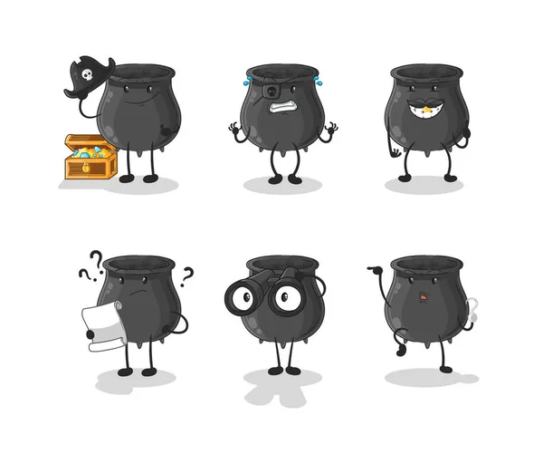 Personaje Del Grupo Pirata Caldero Mascota Dibujos Animados Vecto — Vector de stock