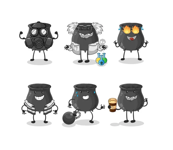 Cauldron Villain Group Character Cartoon Mascot Vecto — Stock Vector