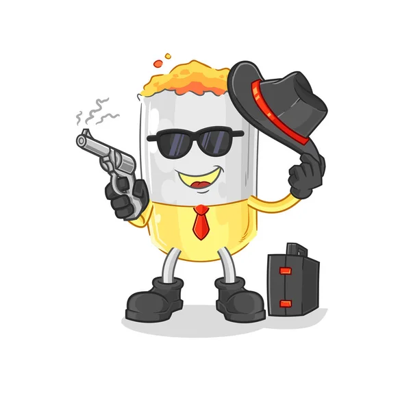 Cigarette Mafia Gun Character Cartoon Mascot Vecto — Stock Vector