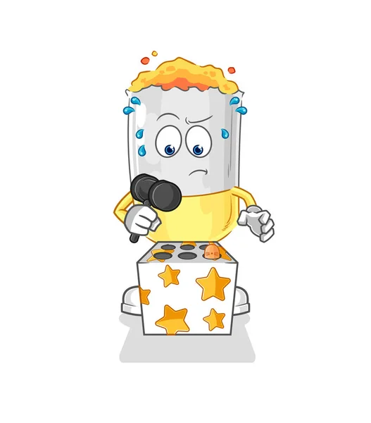 Cigarette Play Whack Mole Mascot Cartoon Vecto — Stock Vector