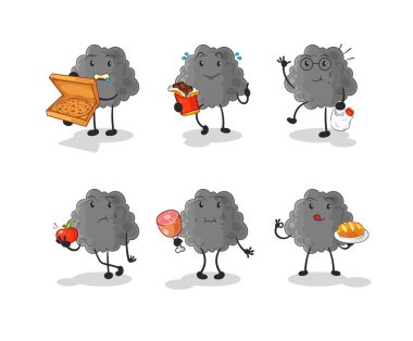 Siyah bulut yiyeceği karakterini belirledi. karikatür maskotu vektosu