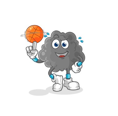 Siyah bulut basket topu maskotunu oynuyor. çizgi film vektosu