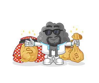 Kara bulut zengin Arap maskotu. çizgi film vektosu