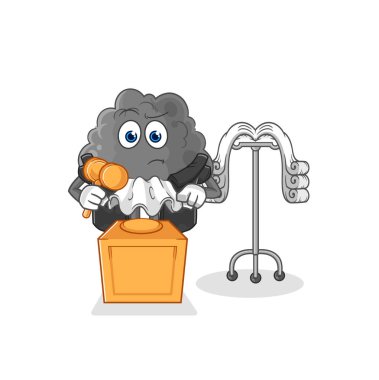 Siyah bulut yargıcı tokmağı tutuyor. karakter vektosu