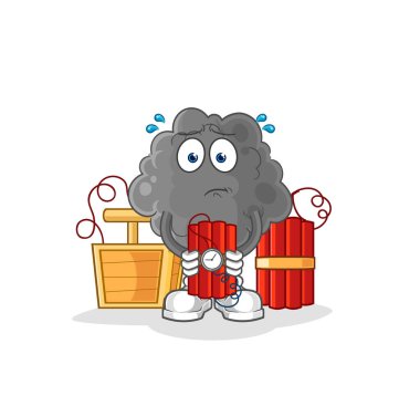 Kara bulut dinamit karakteri. karikatür maskotu vektosu