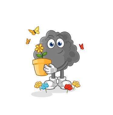 Çiçek saksısı olan kara bulut. karakter vektosu