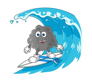 Kara bulut sörfü karakteri. karikatür maskotu vektosu