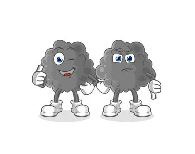 Siyah bulut yukarı ve aşağı baş parmak. karikatür maskotu vektosu