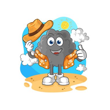 Kara bulut tatile çıkıyor. karikatür maskotu vektosu