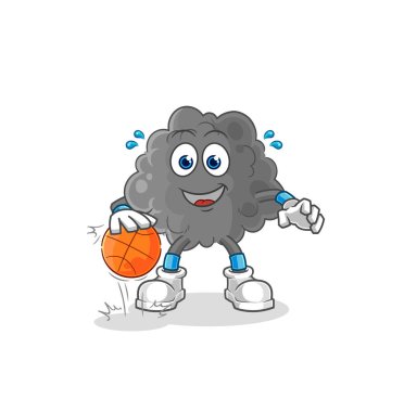 Siyah bulut basketbol karakterini. karikatür maskotu vektosu