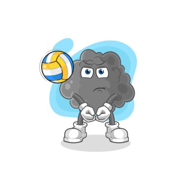 Siyah bulut voleybol maskotu. çizgi film vektosu