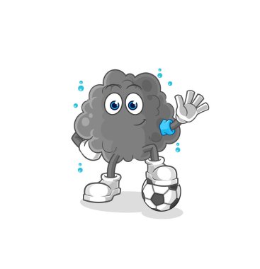 Futbol oynayan kara bulut. karakter vektosu