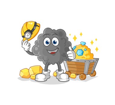 Altın karakterli kara bulut madencisi. karikatür maskotu vektosu