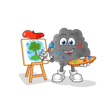 Kara bulut sanatçı maskotu. çizgi film vektosu