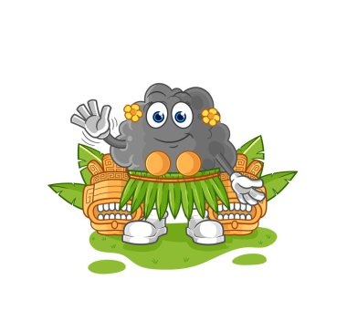 Siyah bulut Hawai 'li el sallayan karakter. karikatür maskotu vektosu