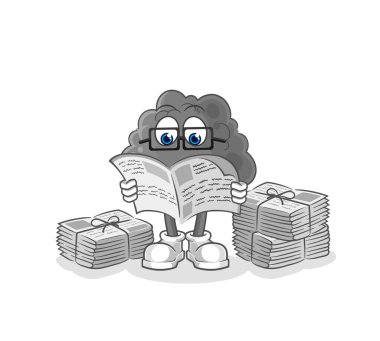 Kara bulut gazete karikatürü okur. karakter vektosu