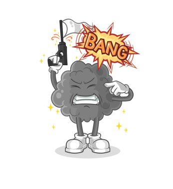 Siyah bulut uyarı ateşi maskotu. çizgi film vektosu