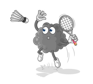 Badminton çizgi filmindeki kara bulut ezmesi. karikatür maskotu vektosu