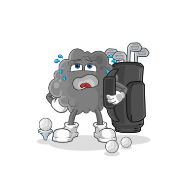 Golf ekipmanlı kara bulut. karikatür maskotu vektosu