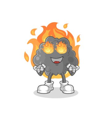 Siyah bulut ateş maskotu. çizgi film vektosu