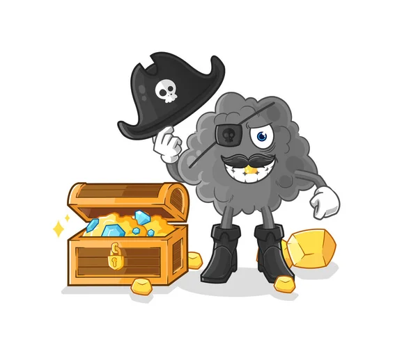 Pirata Nube Negra Con Mascota Del Tesoro Dibujos Animados Vecto — Vector de stock