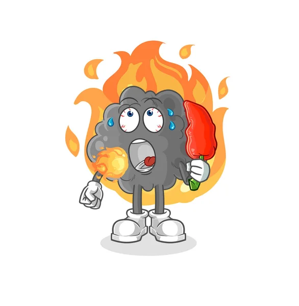 Black Cloud Eat Hot Chilie Mascot Cartoon Vecto — Stock Vector