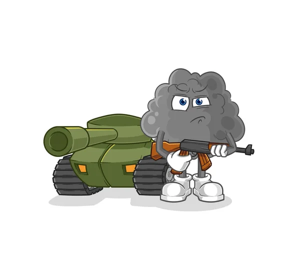 Μαύρος Στρατιώτης Σύννεφο Χαρακτήρα Δεξαμενή Μασκότ Κινουμένων Σχεδίων Vecto — Διανυσματικό Αρχείο