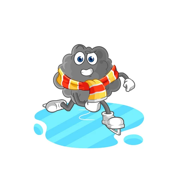 Desenho Animado Esqui Gelo Nuvem Negra Mascote Personagem Vecto — Vetor de Stock