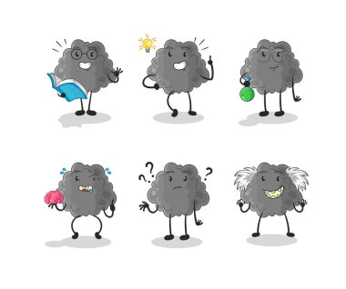 Kara bulut düşünen grup karakteri. karikatür maskotu vektosu