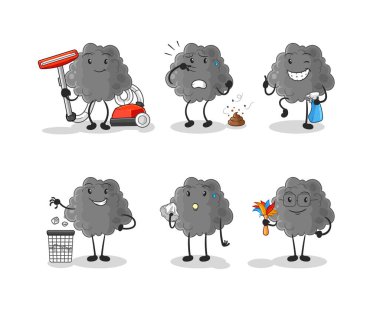 Siyah Bulut Temizleme Grubu karakteri. karikatür maskotu vektosu