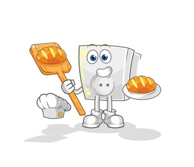 Ekmekli elektrikli soket fırını. karikatür maskotu vektosu