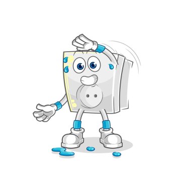 Elektrik prizi germe karakteri. karikatür maskotu vektosu