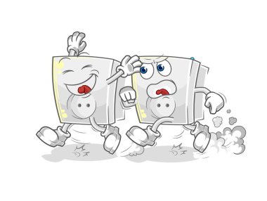 Elektrik prizi kovalamaca çizgi filmi. karikatür maskotu vektosu