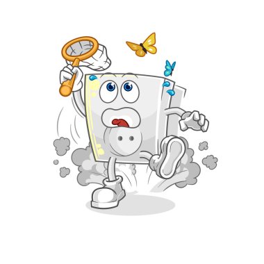 Elektrik prizi kelebek resimlerini yakalıyor. karakter vektosu