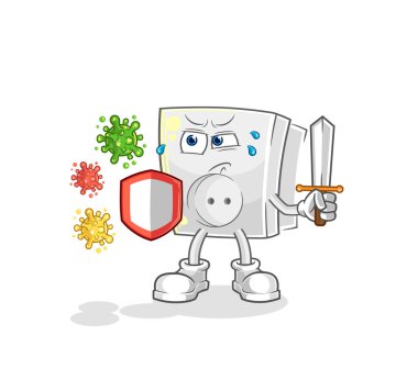 Virüs karikatürlerine karşı elektrik prizi. karikatür maskotu vektosu