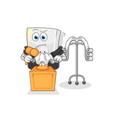 Elektrik prizi hakimi tokmağı tutuyor. karakter vektosu