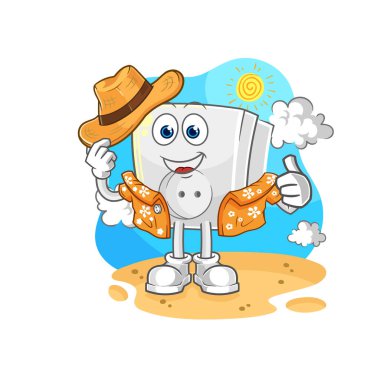 Elektrik prizi tatilde. karikatür maskotu vektosu