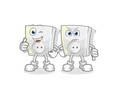 Elektrik prizi yukarı ve aşağı doğru. karikatür maskotu vektosu
