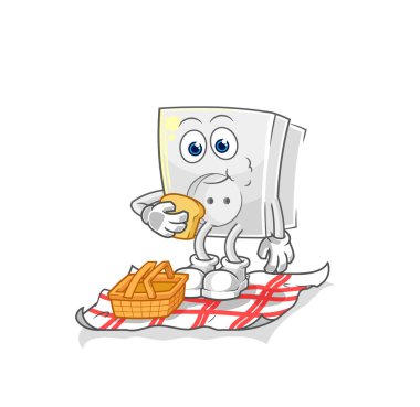 Piknik karikatüründeki elektrik prizi. karikatür maskotu vektosu