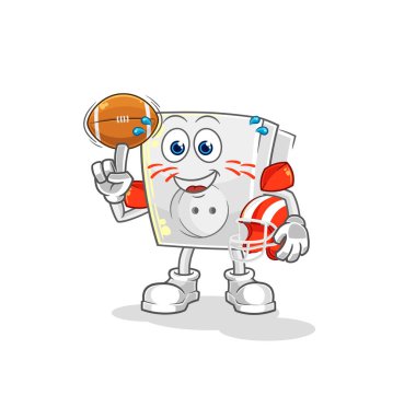 Rugby oynayan elektrik prizi karakteri. karikatür maskotu vektosu