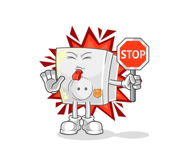 Die Steckdose Die Das Stoppschild Hält Cartoon Maskottchen Vecto — Stockvektor